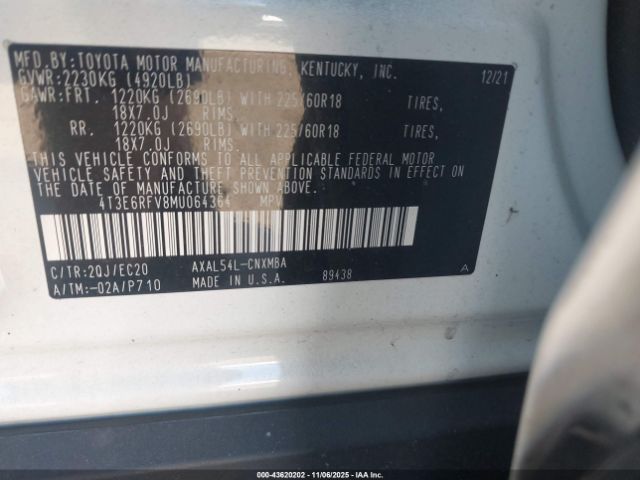 2021 TOYOTA RAV4 HYBRID 4T3E6RFV8MU064364 Photo 8