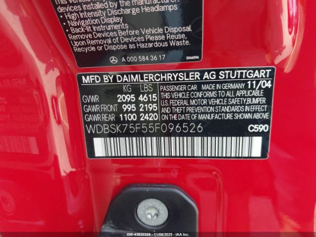 2005 MERCEDES-BENZ SL 500 WDBSK75F55F096526 Photo 8