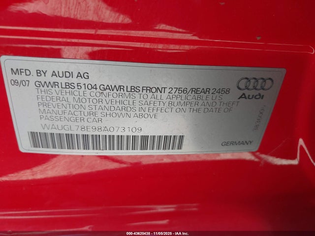 2008 AUDI S4 WAUGL78E98A073109 Photo 8