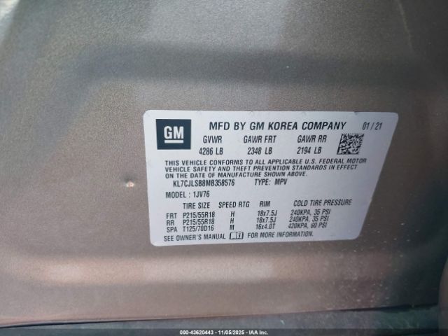 2021 CHEVROLET TRAX KL7CJLSB8MB358576 Photo 8