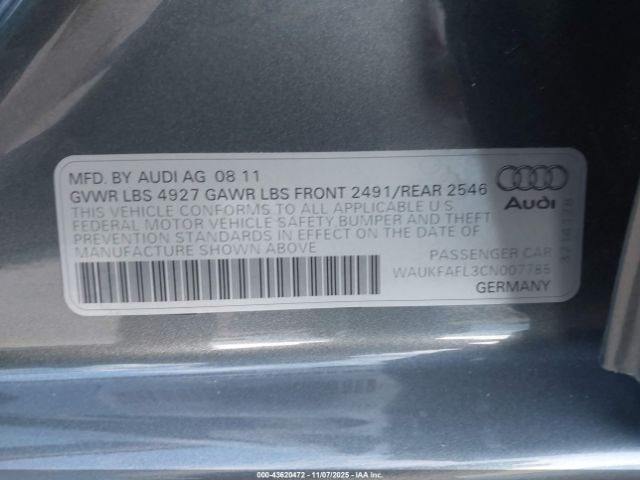 2012 AUDI A4 WAUKFAFL3CN007785 Photo 8