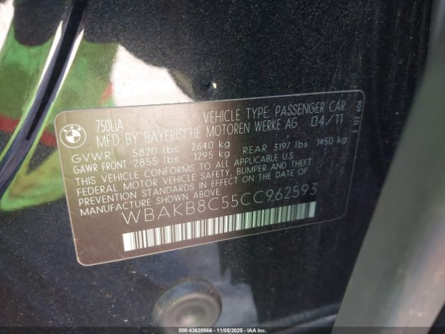 2012 BMW 750LI WBAKB8C55CC962593 Photo 8