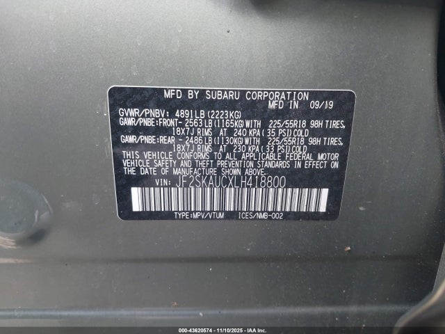 JF2SKAUCXLH418800 Subaru Forester Limited