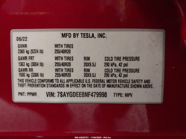 2022 TESLA MODEL Y 7SAYGDEE8NF479998 Photo 8