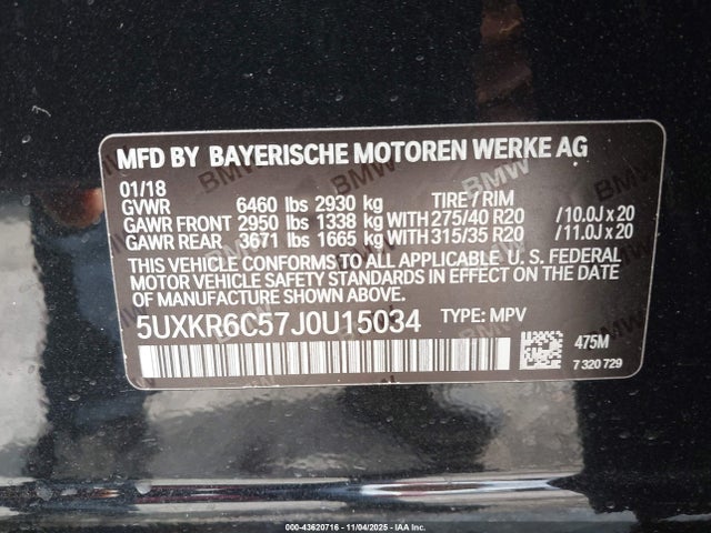 Aukcja sprzedaży 2018 Bmw X5 Xdrive50i, vin: 5UXKR6C57J0U15034, numer aukcji: 43620716