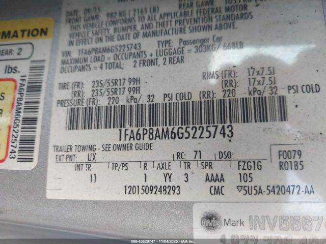 2016 FORD MUSTANG 1FA6P8AM6G5225743 Photo 8