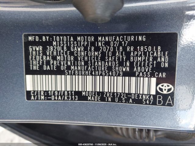 2017 TOYOTA COROLLA 5YFBURHE4HP654079 Photo 8