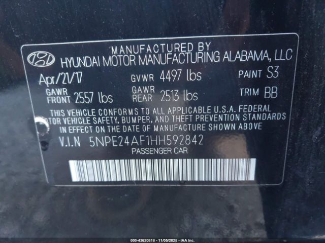 2017 HYUNDAI SONATA 5NPE24AF1HH592842 Photo 8