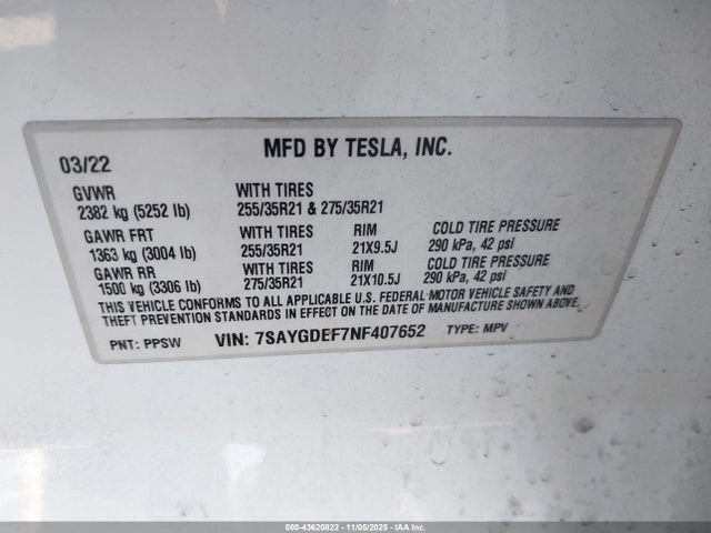 2022 TESLA MODEL Y 7SAYGDEF7NF407652 Photo 8