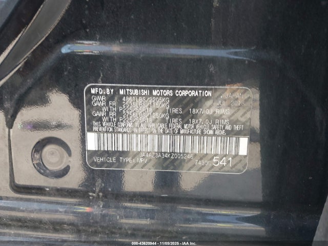 2019 MITSUBISHI OUTLANDER JA4AZ3A34KZ005246 Photo 8