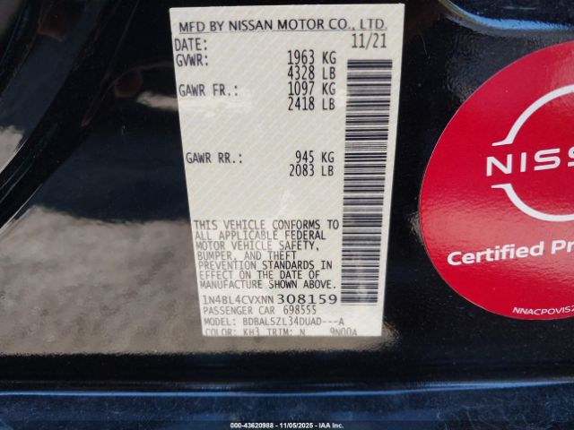 2022 NISSAN ALTIMA 1N4BL4CVXNN308159 Photo 8