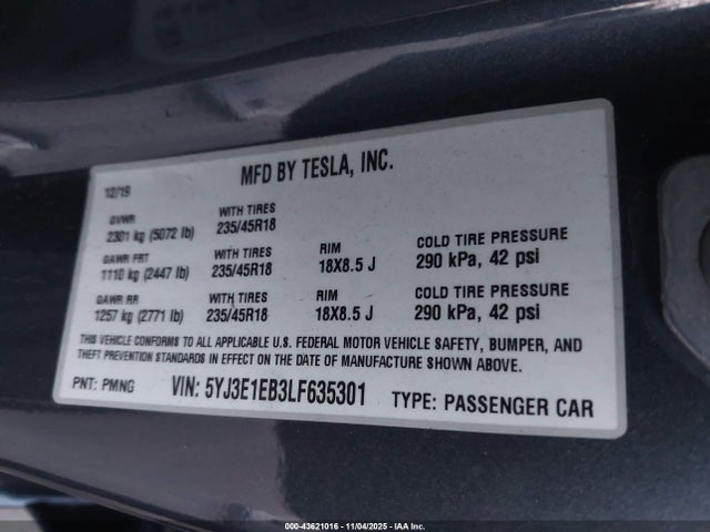 2020 TESLA MODEL 3 5YJ3E1EB3LF635301 Photo 8