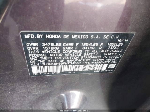 3HGGK5H89FM734238 Honda Fit Ex/ex-l