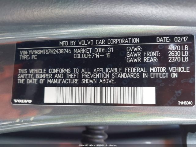 2017 VOLVO S60 YV149MTS7H2438245 Photo 8