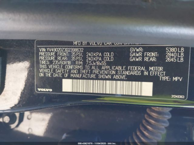 2013 VOLVO XC60 YV4902DZ3D2398632 Photo 8