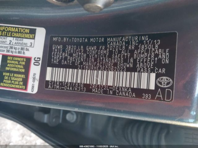 2014 TOYOTA COROLLA 2T1BURHE3EC062023 Photo 8