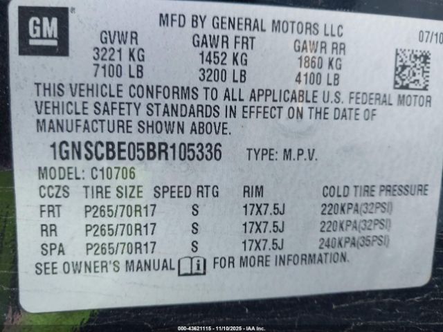 2011 CHEVROLET TAHOE 1GNSCBE05BR105336 Photo 8