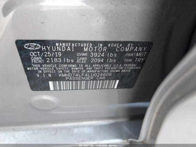 2020 HYUNDAI ELANTRA KMHD74LF4LU024606 Photo 8