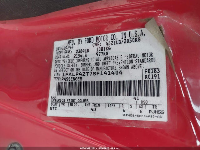 1995 FORD MUSTANG 1FALP42T7SF141404 Photo 8