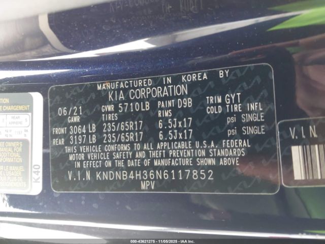 2022 KIA CARNIVAL MPV KNDNB4H36N6117852 Photo 8