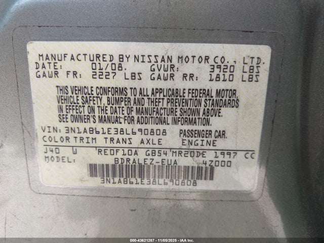 2008 NISSAN SENTRA 3N1AB61E38L690808 Photo 8