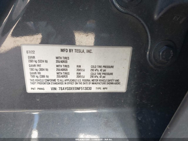 2022 TESLA MODEL Y 7SAYGDEE0NF513030 Photo 8