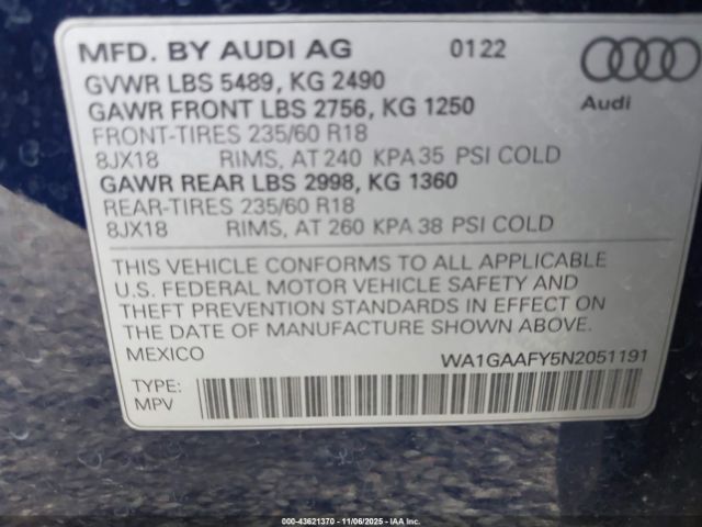 2022 AUDI Q5 WA1GAAFY5N2051191 Photo 8