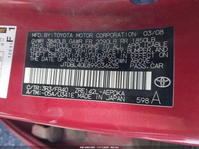 2009 TOYOTA COROLLA JTDBL40E899034635 Photo 8