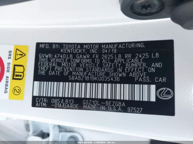 2019 LEXUS ES 350 58ABZ1B19KU035436 Photo 8