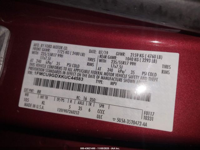 2019 FORD ESCAPE 1FMCU9GDXKUC44583 Photo 8