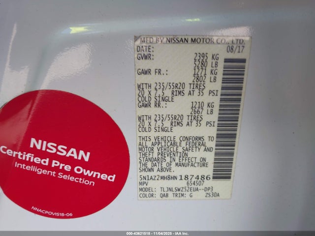 5N1AZ2MH8HN187486 Nissan Murano Platinum