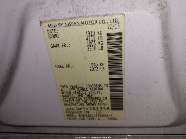 1N4AL3AP7EN261358 Nissan Altima 2.5 S