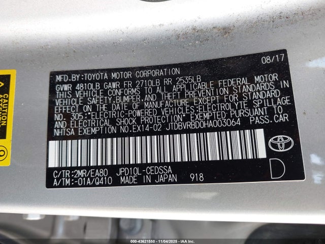 JTDBVRBD0HA003064 Toyota Mirai