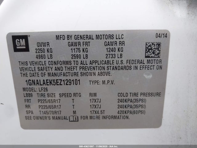 1GNALAEK5EZ129101 Chevrolet EQUINOX LS