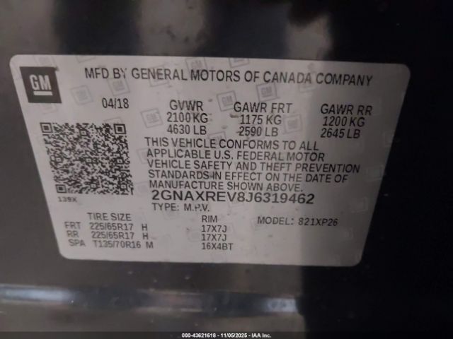 2018 CHEVROLET EQUINOX 2GNAXREV8J6319462 Photo 8