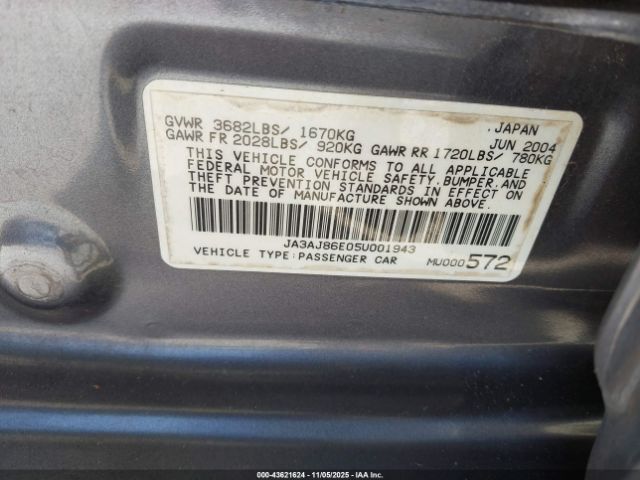 2005 MITSUBISHI LANCER JA3AJ86E05U001943 Photo 8