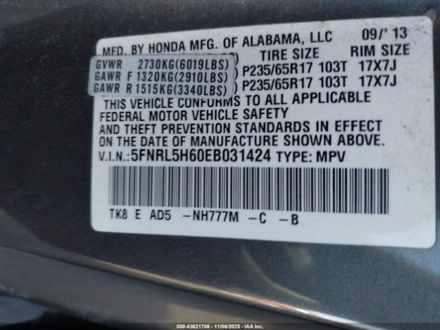 2014 HONDA ODYSSEY 5FNRL5H60EB031424 Photo 8