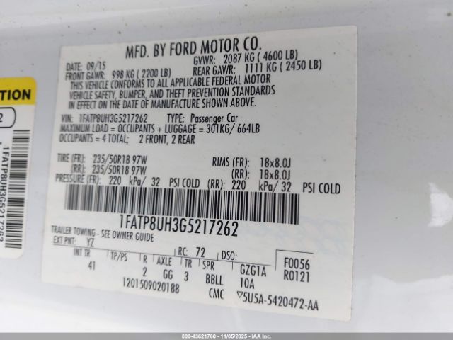 2016 FORD MUSTANG 1FATP8UH3G5217262 Photo 8