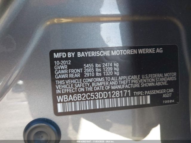 2013 BMW 650I GRAN COUPE WBA6B2C53DD128171 Photo 8