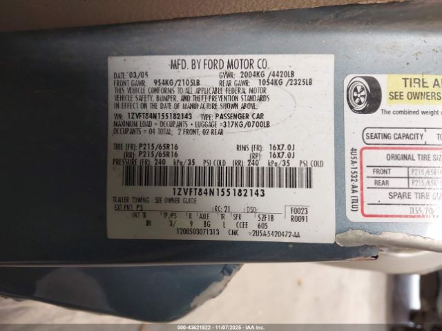 2005 FORD MUSTANG 1ZVFT84N155182143 Photo 8