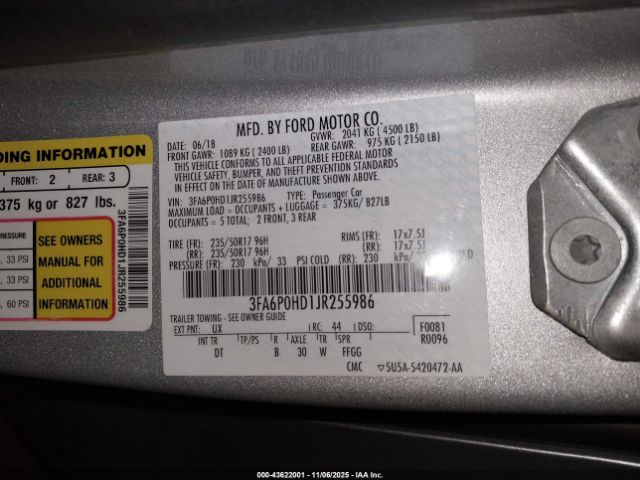 2018 FORD FUSION 3FA6P0HD1JR255986 Photo 8