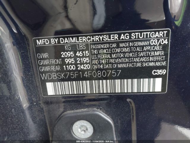 2004 MERCEDES-BENZ SL 500 WDBSK75F14F080757 Photo 8