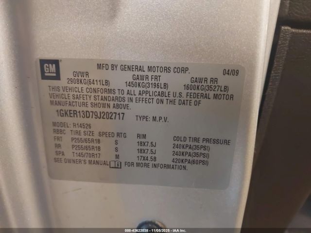 2009 GMC ACADIA 1GKER13D79J202717 Photo 8