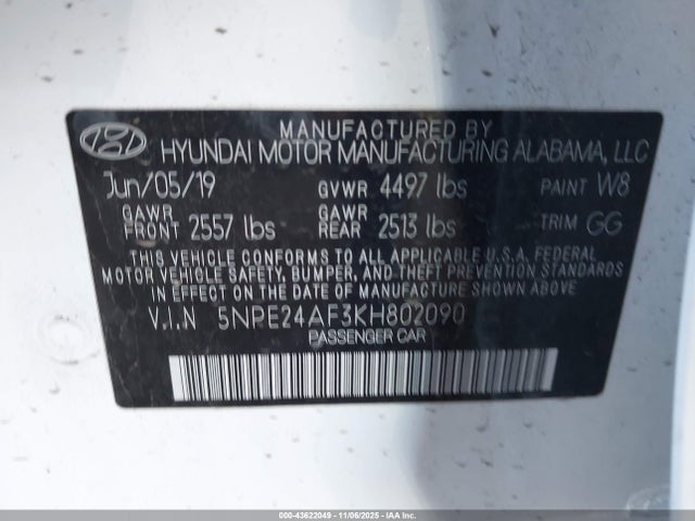 5NPE24AF3KH802090 Hyundai SONATA SE