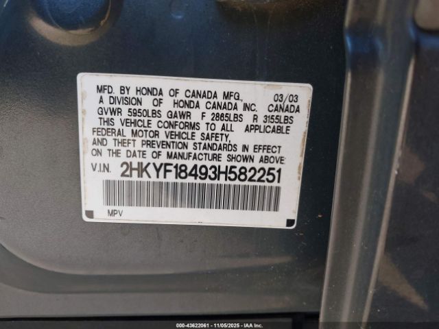 2003 HONDA PILOT 2HKYF18493H582251 Photo 8