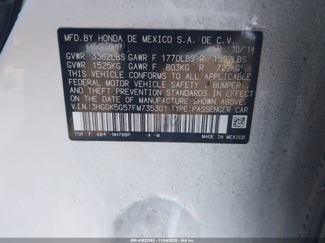 3HGGK5G57FM735301 Honda FIT LX