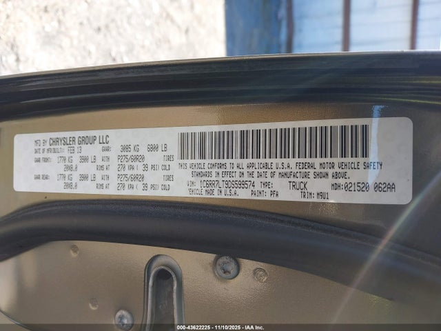 Продажа на аукционе авто 2013 Ram 1500 Big Horn, vin: 1C6RR7LT9DS599574, номер лота: 43622225