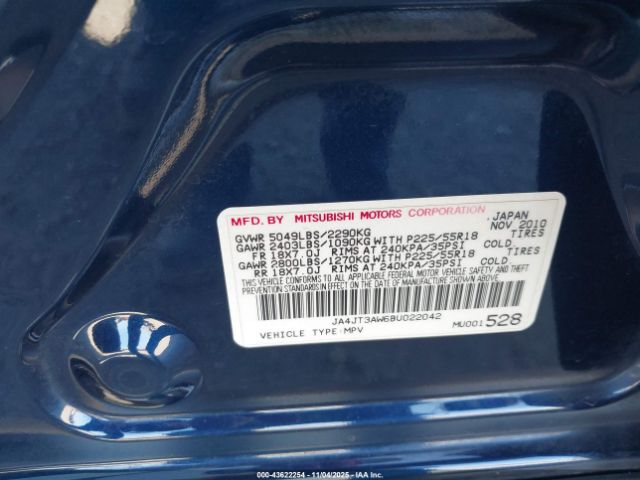 2011 MITSUBISHI OUTLANDER JA4JT3AW6BU022042 Photo 8