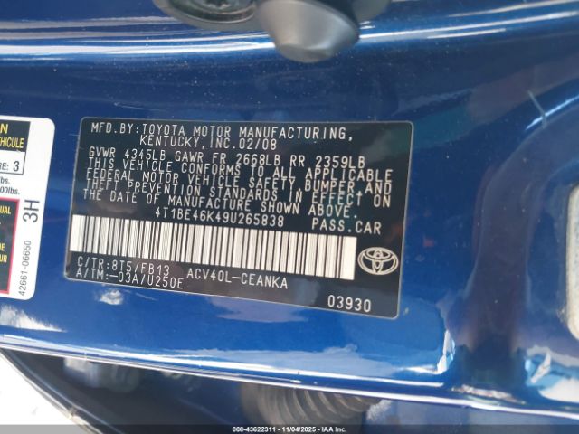 2009 TOYOTA CAMRY 4T1BE46K49U265838 Photo 8