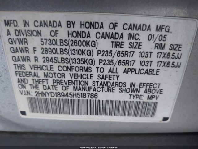 2005 ACURA MDX 2HNYD18945H518786 Photo 8